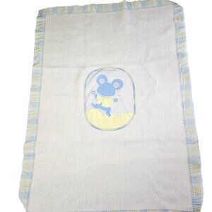 Quiltex Baby Blanket Mouse Medallion white acrylic with pastel colors vtg 50" lo